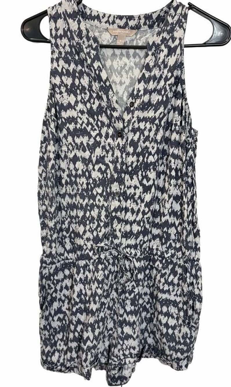 Banana Republic Blue White Geometric Print Sleeveless V-Neck Romper Size 4